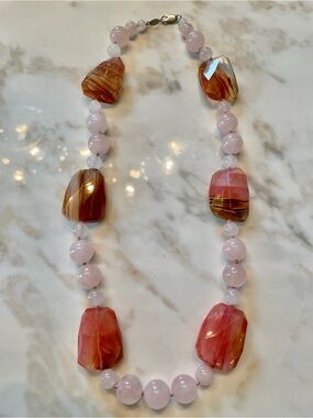 Zoë B Pink and Brown Agate Beaded Statement Necklace